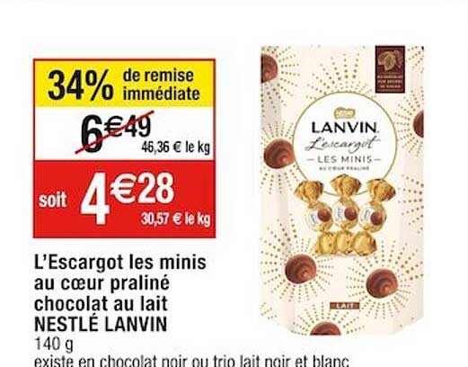 l'escargot les minis au cœur praliné chocolat au lait nestlé lanvin