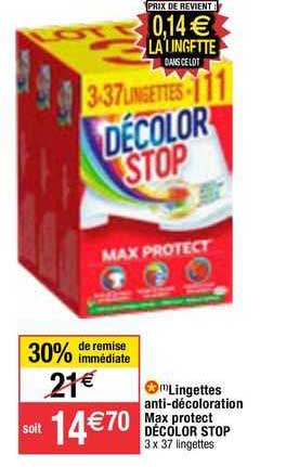 lingettes anti-décoloration max protect décolor stop