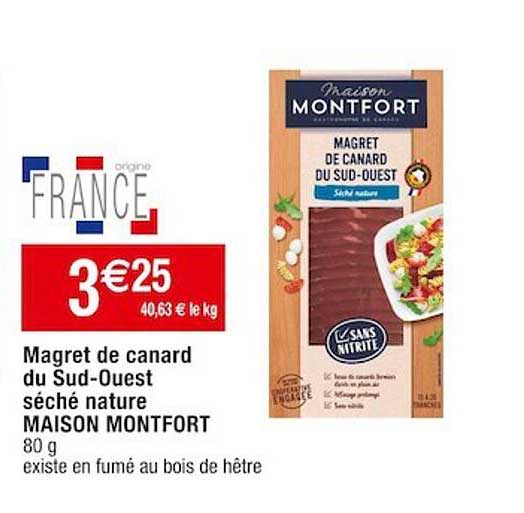 magret de canard du sud-ouest séché nature maison montfort