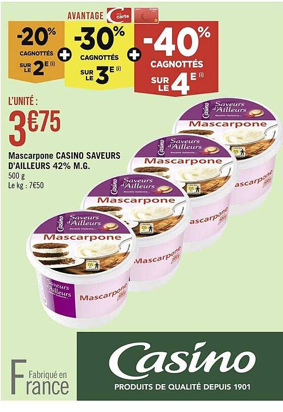mascarpone casino saveurs d'ailleurs 42% m.g.
