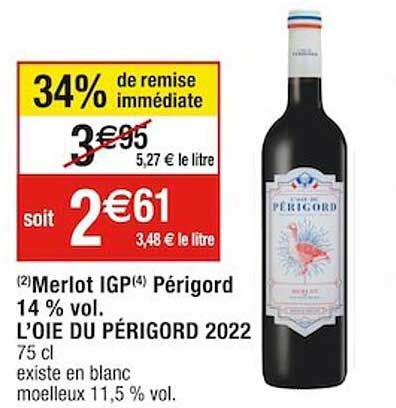 merlot igp périgord 14% vol. l'oie du périgord 2022