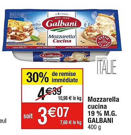 mozzarella cucina 19% m.g. galbani