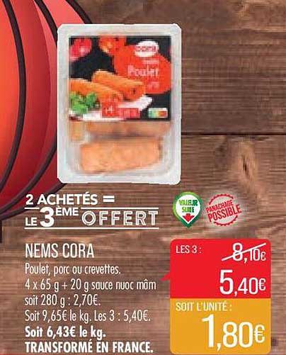 nems cora 2 achetés = le 3ème offfert
