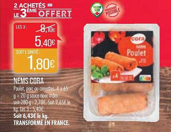 nems cora 2 achetés = le 3ème offfert