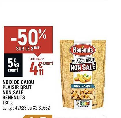 noix de cajou plaisir brut non salé bénénuts