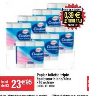 papier toilette triple épaisseur blanc/bleu