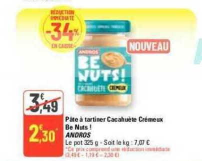 pâte à tartiner cacahuète crémeux be nuts ! andros