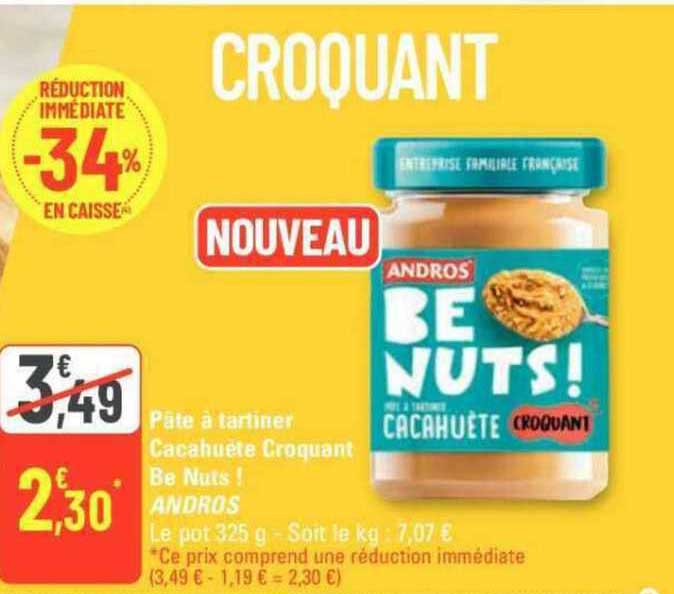 pâte à tartiner cacahuète croquant be nuts ! andros