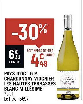 pays d'oc i.g.p. chardonnay viognier les hautes terrasses blanc millésimé
