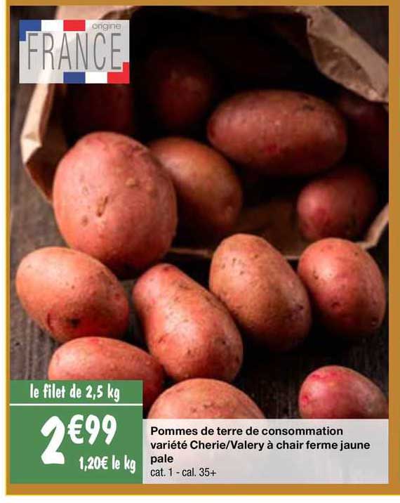 pommes de terre de consommation variété cherie/valery à chair ferme jaune
