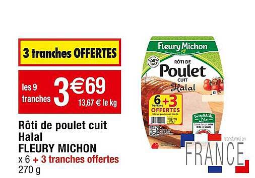 rôti de poulet cuit halal  fleury michon