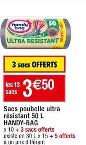 sacs poubelle ultra résistant 50 l handy-bag