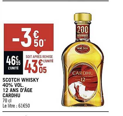 scotch whisky 40% vol. 12 ans d'âge cardhu