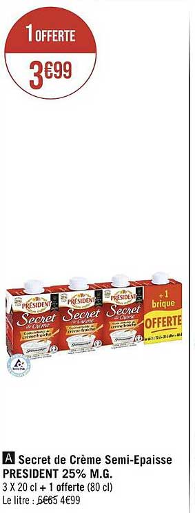secret de crème semi-épaisse président 25% m.g.