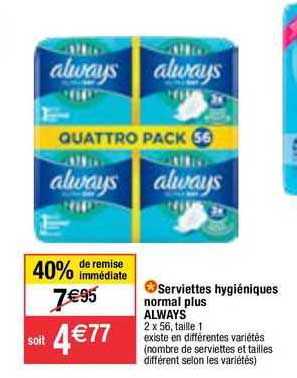serviettes hygiéniques normal plus always
