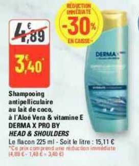 shampooing antipelliculaire au lait de coco, à l'aloé vera & vitamine e derma x pro by head & shoulders