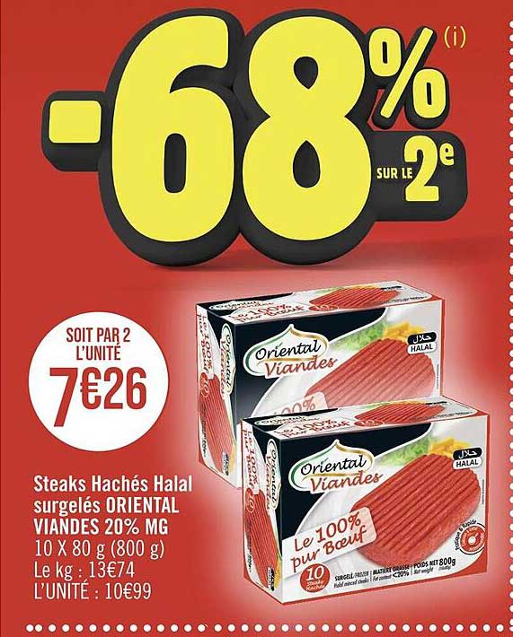 Steaks Hachés Halal Surgelés Oriental Viandes 20% Mg