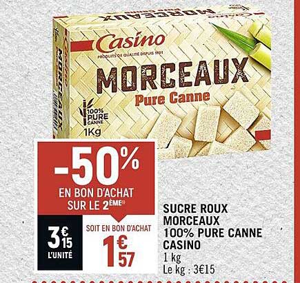 sucre roux morceaux 100% pure canne casino