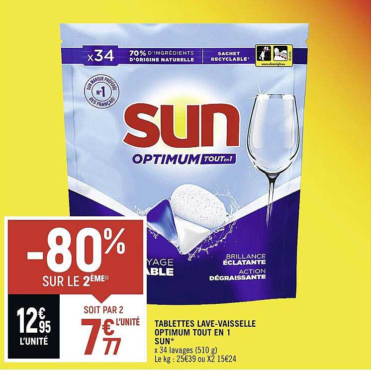 tablettes lave-vaisselle optimum tout en 1 sun