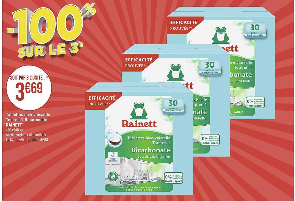 tablettes lave-vaisselle tout en 1 bicarbonate rainett