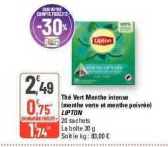 thé vert menthe intense (menthe verte et menthe poivrée) lipton