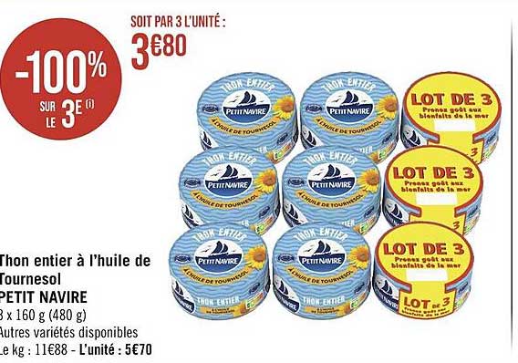 Thon Entier à L'huile De Tournesol Petit Navire