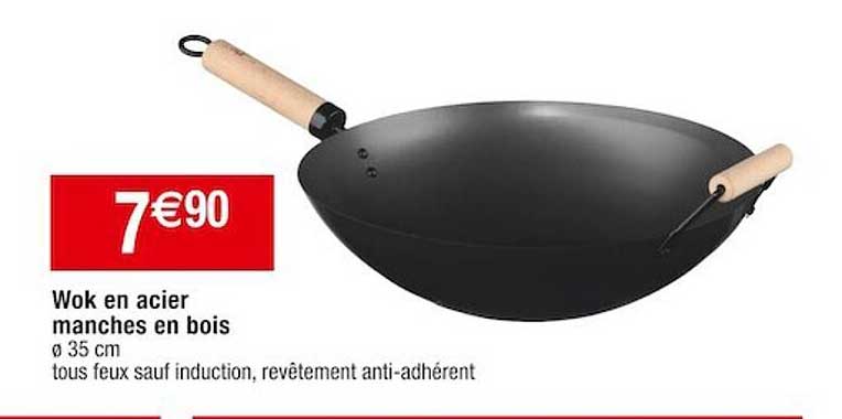 wok en acier manches en bois