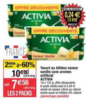 yaourt au bifidus saveur vanille sans arômes artificiel activia