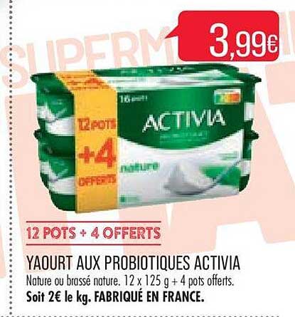 yaourt aux probiotiques activia 12 pots + 4 offerts