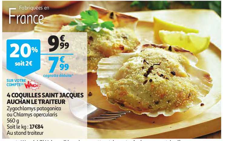 4 coquilles saint jacques auchan le traiteur