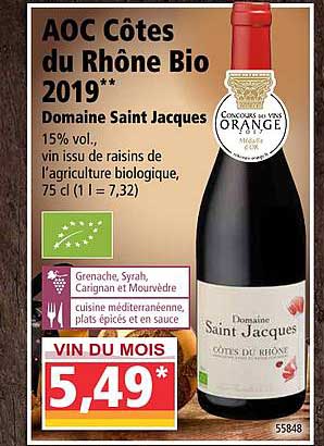 aoc côtes du rhône bio 2019 domaine saint jacques