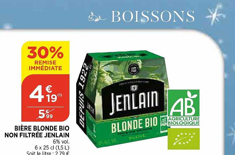 bière blonde bio non filtrée jenlain