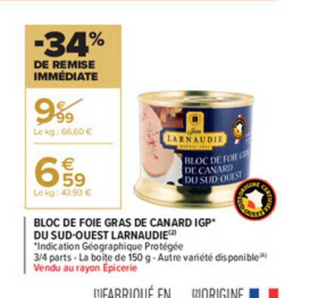 bloc de foie gras de canard igp du sud-ouest larnaudie