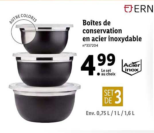 boîtes de conservation en acier inoxydable