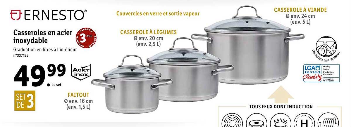 casseroles en acier inoxydable ernesto