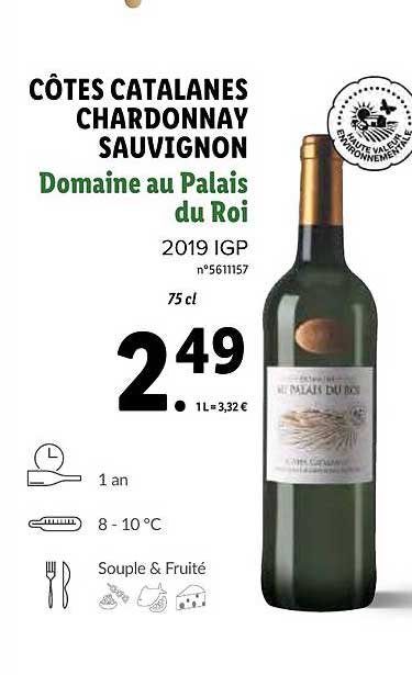 côtes catalanes chardonnay sauvignon domaine au palis du roi 2019 igp