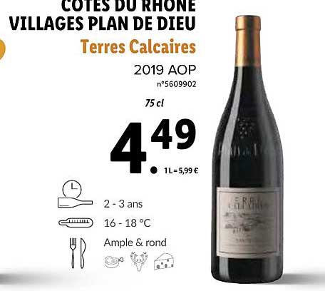 côtes du rhone villages plan de dieu terres calcaires 2019 aop