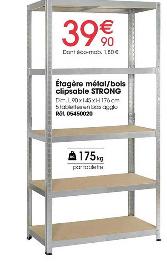 étagère métal bois clipsables strong
