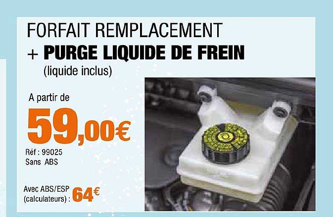 forfait remplacement + purge liquide de frein liquide inclus