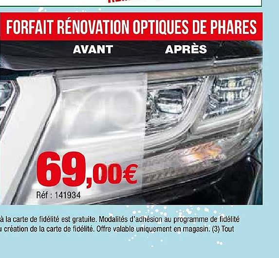 forfait rénovation optiques de phares avant après