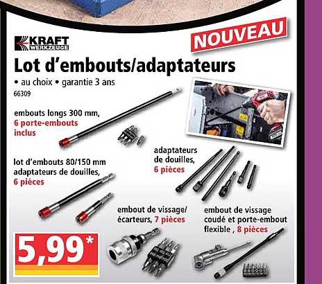 kraft werkzeuge lot d'embouts adaptateurs