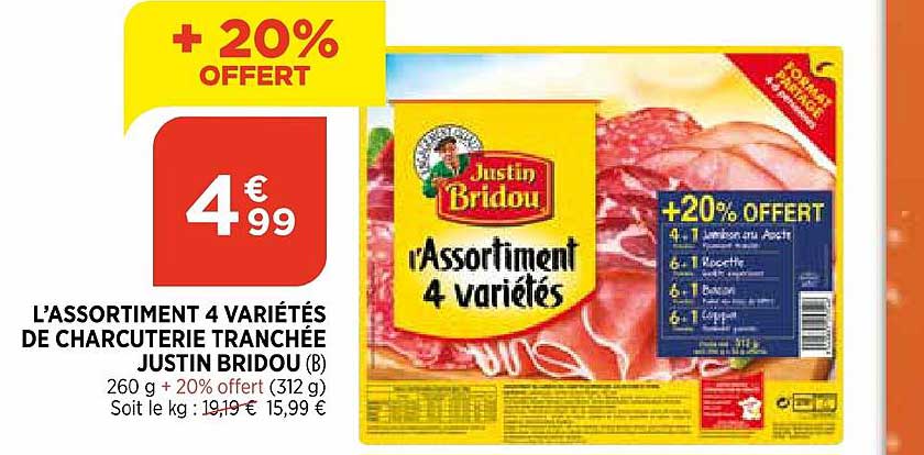 l'assortiment 4 variétés de charcuterie tranchée justin bridou