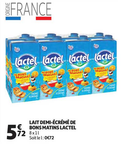 lait demi-écrémé de bons matins lactel