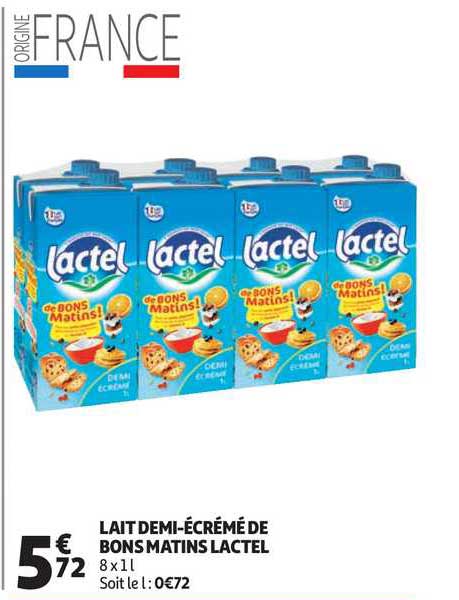 lait demi-écrémé de bons matins lactel