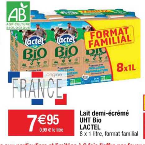 lait demi-écrémé uht bio lactel