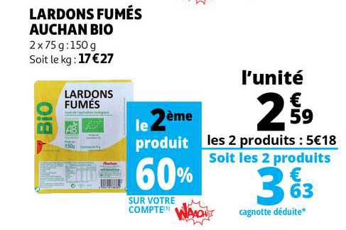 Lardons Fumés Auchan Bio
