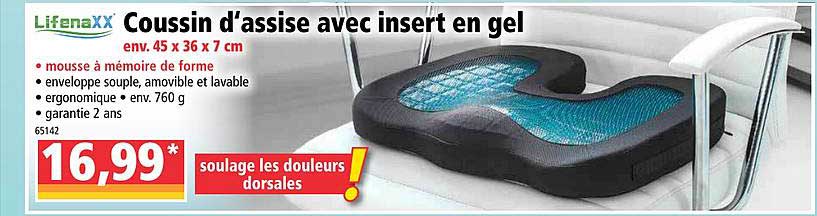 lifenaxx coussin d'assise avec insert en gel