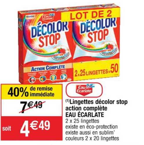 lingettes décolor stop action complète eau écarlate