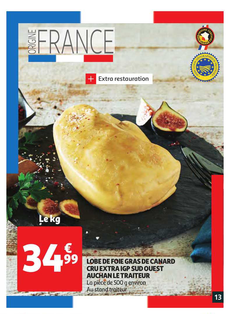 lobe de foie gras de canard cru extra igp sud ouest auchan le traiteur