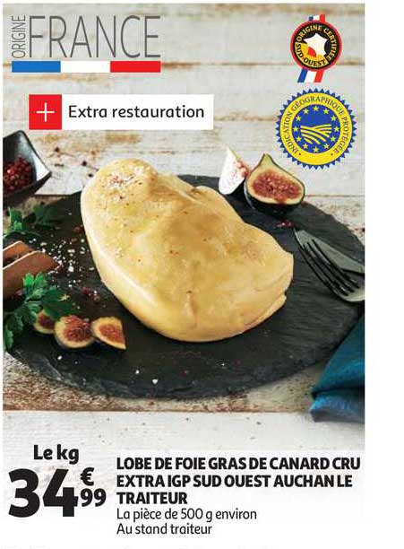 lobe de foie gras de canard cru extra igp sud ouest auchan le traiteur